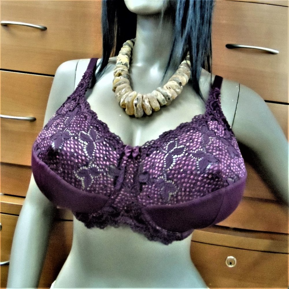 Full Coverage European Bra - Big Cup - Plum Color